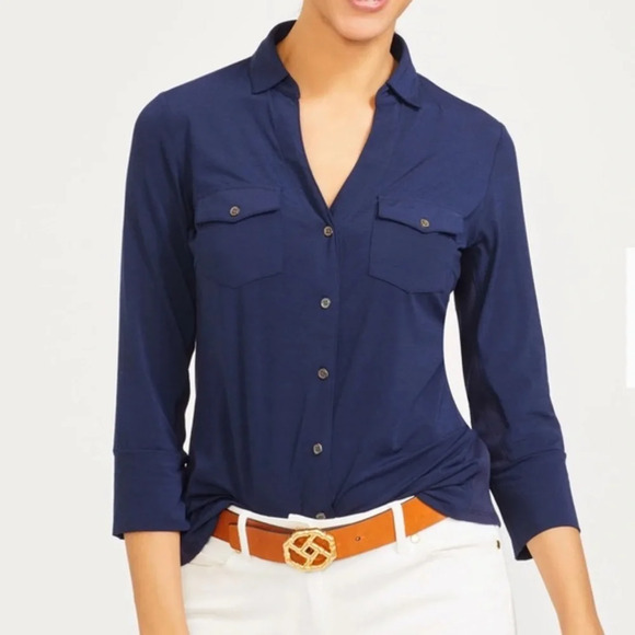 J. McLaughlin Tops - J. McLaughlin Brynn Lyford Jersey Shirt Navy Size Large